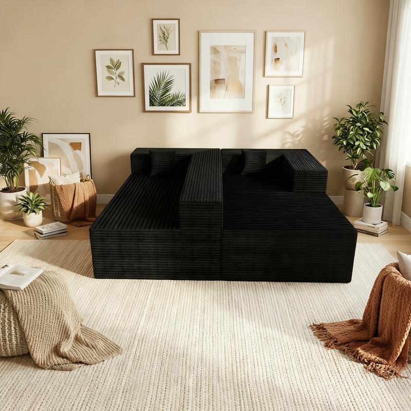 【2 Packages Shipping】Boneless Compression Sofa Bed - Modular Sofa, 105-inch Extra Large L-shaped Corner Sofa, No Assembly Required, Space-Saving, Memory Foam Seating, Suitable for Living Room and Bedroom, Black