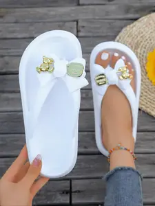Women's Cute Bear Decorated Slides, Flip Flop Slippers, Casual Soft Comfortable Home Slippers, House Slippers, Non-slip Slippers for Indoor & Outdoor Wear, Walking Shoes