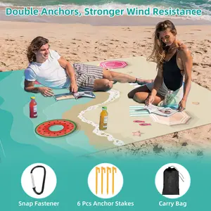 Beach Blanket Waterproof Sandproof, Extra Large 83"x79" Beach Mat, Suitable for 3-8 people, Lightweight Quick Drying Sand Free Beach Mat with 4 Stakes & Carry Bag, Portable Picnic Blanket for Travel, Camping, Hiking, Outdoor