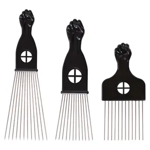 3 Pack Metal Afro Hair Styling Combs - Fist Design Wide Tooth Picks for Women, Men & Natural Curly Hair Hairstyling