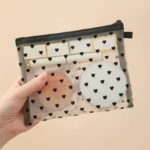 Portable Large Capacity Makeup Bag Organizer, Transparent Mesh Mini Pouch, Handheld Cosmetic Pouch, Makeup Storage Bag, Small, Compact and Portable, Ideal for Home, Travel, Dating, Gifts