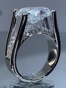 Luxurious and Stylish Double-layer Synthetic Zirconia Hollow Ring, Geometric Design Ring, A Sparkling Women's Jewelry Accessory Perfect for Parties and Gatherings—a Delightful Surprise Gift for Your Wife or Girlfriend, Anniversary Ring