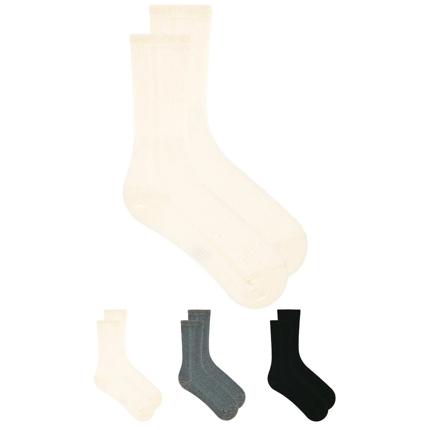 Stems Cotton Cashmere Crew Socks Pack Of 3 in Black & Beige & Grey