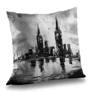 360 Stand 14x14 in. Poly Twill Decorative Throw Blanket, Mono Urban Aesthetic City Skyline Design, Lightweight Soft Home Decorative Cushion for Home & Office, Modern Home Decor