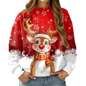 Christmas Knitted Sweater Autumn Winter New Reindeer Christmas Knitted Sweatshirt European American Loose Long Sleeve Round Neck Print
