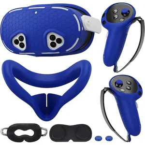 Cover Set Compatible with /Oculus Quest 3s Accessories, VR   Cover, VR Shell Cover, Controller Grip Case,Camera Lens Protector Set (Blue)