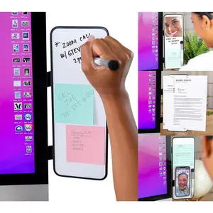 Removable Multi-Use Laptop and Monitor Memo Board; 11.8" x 4.3" Magnetic Whiteboard, Black Brackets, Marker, Mirror, and 4 Magnets Included; Document Holder; Small Dry Erase Board; Sticky Note Holder