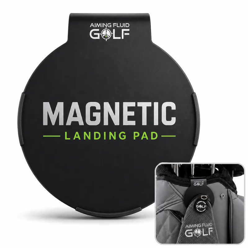 Aiming Fluid Golf Magnetic Landing Pad - Universal Bag Mount, Essential Golf Accessory, Ferrous Surface Compatible, Fixed Docking Spot, Predictable Attachment, Reduces Variability, Streamlines Between-Shot Routines