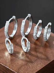 WANGXY Silver Plated 3-Pair Hoop Earrings Set | Cartilage Helix Huggie Hoop Pack for Women Men 12mm 14mm 17mm