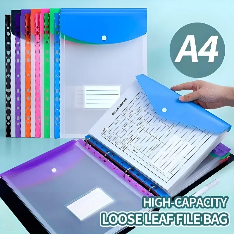 A4 Expanding File Folders, Plastic Folders, File Storage Folder, Heavy-Duty Durable Document Organizer, Locking 11-Ring Binder Pockets, Push-Button Mechanism, 6-Pack, Vibrant Colors
