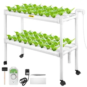 TikTokShopBlackFridayVEVOR Hydroponics Growing System, 54 Sites 6 Food-Grade PVC-U Pipes, 2 Layers Indoor Planting Kit with Water Pump, Timer, Nest Basket, Sponge for Fruits, Vegetables, Herb, White