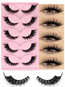BEST SELLER 5 Pairs Fake Lashes Cat Eye Lashes Faux Mink Eyelashes Clear Band Lashes Natural Look Wispy Mink Eyelashes False Lashes Makeup