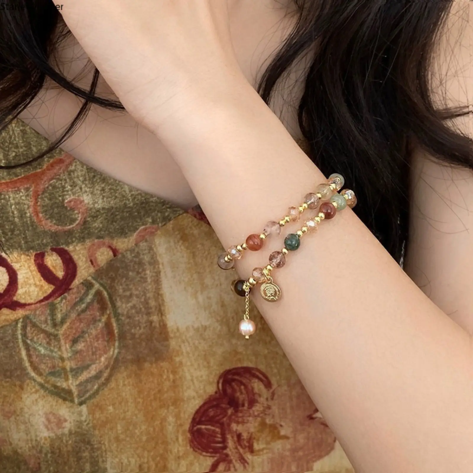 Women’s Double Layer Beaded Sporty Sports Wristband - Vintage Light Luxury Bohemian Tassel Design, Ethnic Style Unique Jewelry Accessory for Daily Wear, Beach Outfits, Sporty Sports Wristbands