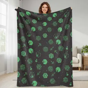 Glow in the Dark Pixel Block Pattern Flannel Blanket  Soft Cozy Warm Lightweight  Perfect for Bedroom  Sofa  Gaming Room  Holiday Gift  Relaxing Evenings