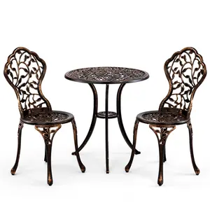 3 PCS Outdoor Bistro Set, Outdoor Patio Set, All-Weather Cast Aluminum Bistro Table Set for Backyard,Garden,Balcony (Leaf)