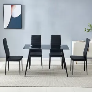 4pcs Elegant Assembled Stripping Texture High Backrest Dining Chairs Black Modern Design for Dining Room