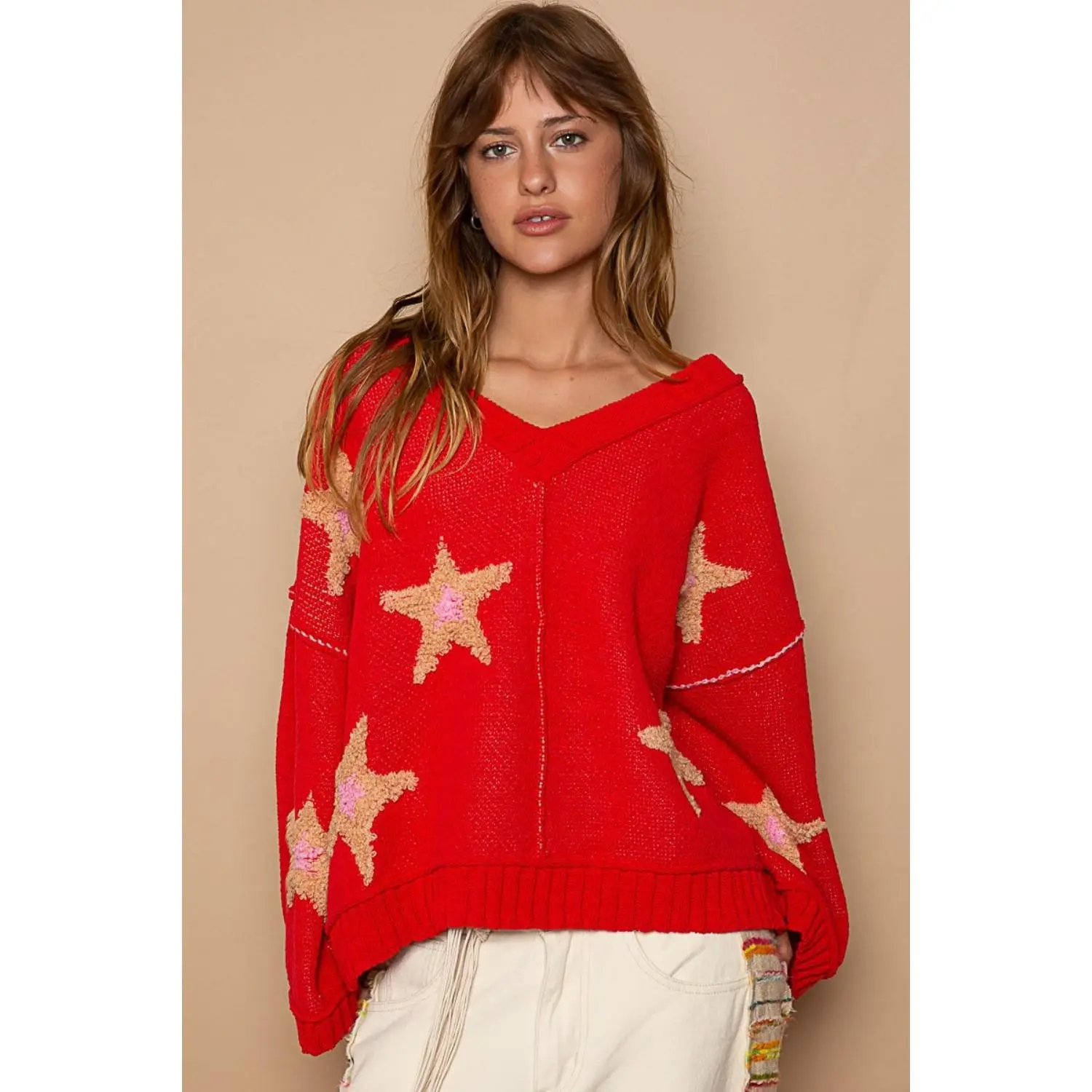 POL Long Sleeve Star Patch Sweater