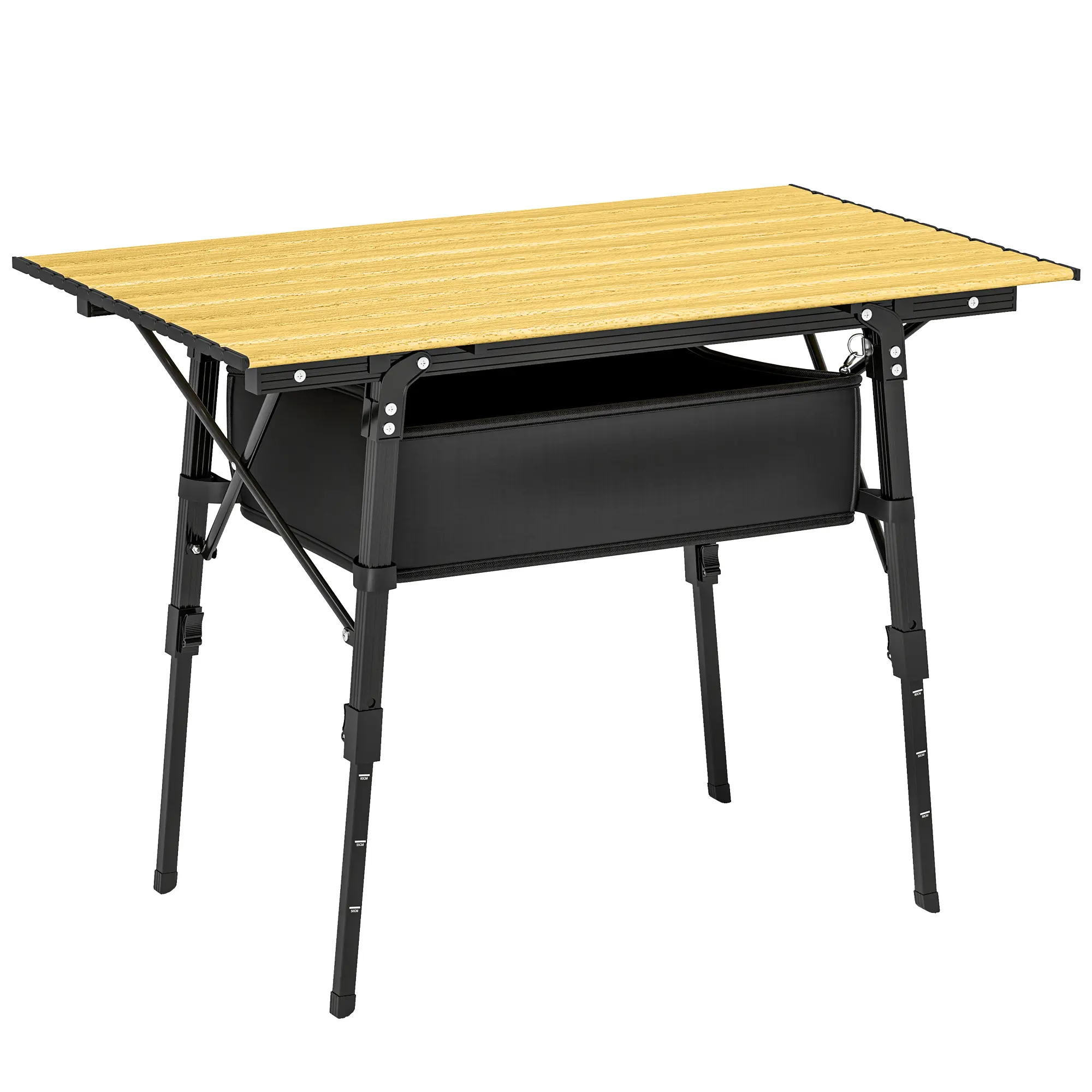 Outsunny 3ft Portable Camping Table with Storage Bag, Adjustable Height Aluminum Small Folding Table, Lightweight Picnic Table with Carry Bag for Outdoor Picnic BBQ Backyards Beach, Brown