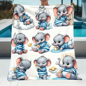 Cute Cartoon Baby Elephant Print Soft Cozy Flannel Blanket - Adorable Bath Cloud Elephant Warm Fuzzy Plush Throw, Perfect Baby Shower Birthday Christmas Gift for Newborn Baby Kids Toddlers Nursery Bedroom Sofa Home Decor