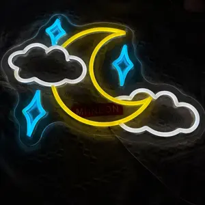 Moon and Cloud Neon Light Sign USB Dimmable Art LED Wall Decoration Gift, suitable for bedrooms, parties, bars, clubs, and study rooms, ideal as a gift for friends and family to decorate with neon lights