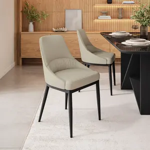 Armless Taupe Dining Chairs with Black Legs - Set of 2