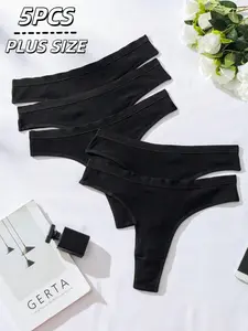 Women's Plus Size Thong Panties, Daily Wear Underwear, Ribbed Comfortable Hip Lifting, 5 Pack, Sexy and Breathable, Fashion Breathable Underwear