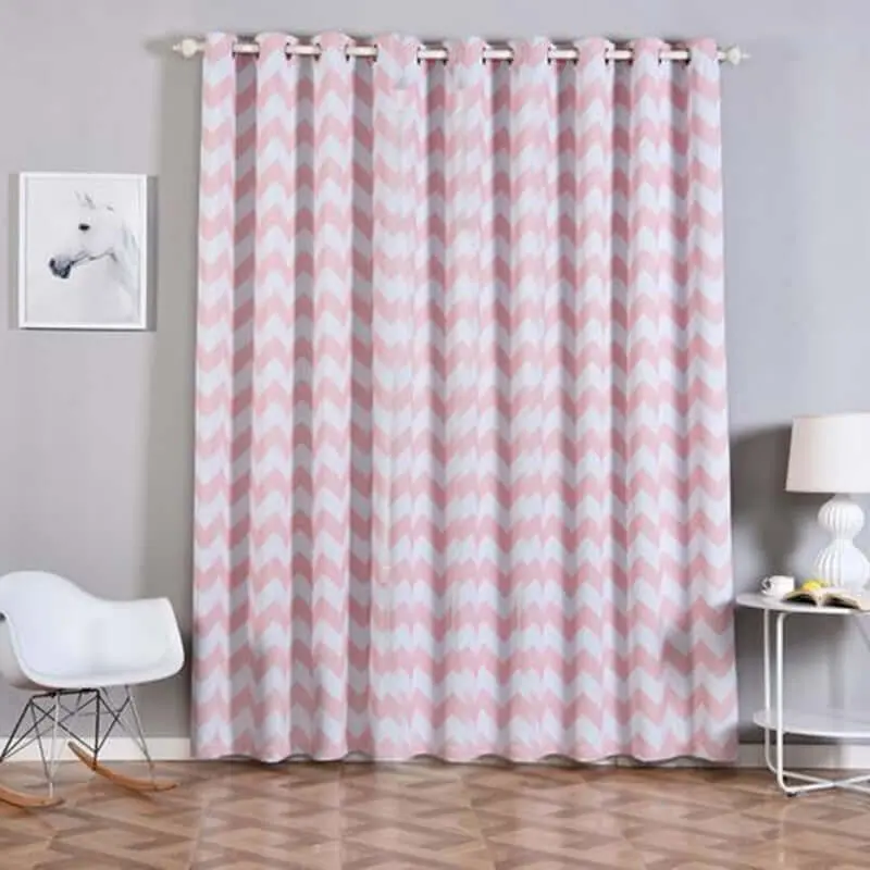 2 Pack Modern Grommet Thermal Blackout Curtain Panels - White Blush Geometric Chevron Print, Noise Canceling 52"x96" Large Indoor Window Panels for Windows
