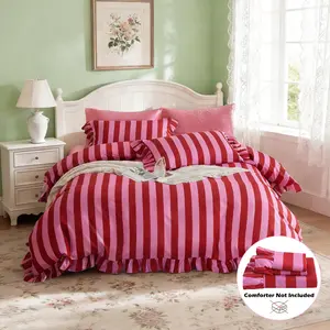 3pcs Striped Bedding Set, Soft Ruffled Edge, Include 1*Duvet Cover and 2*Pillowcases No Inner Filler, Comfortable Polyester Fabric, Suitable for All Seasons