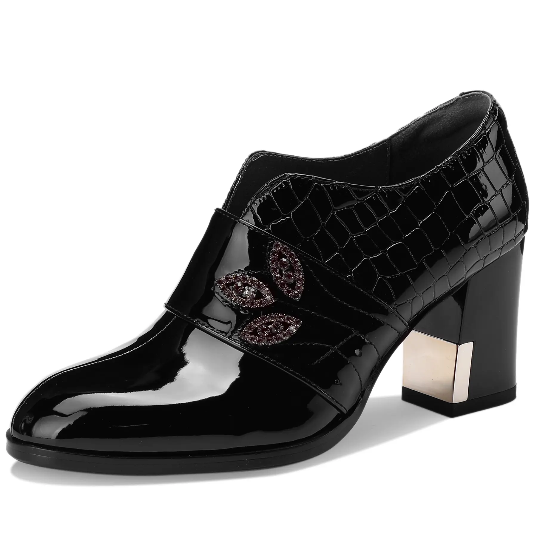 TDD Women's Patent Leather Ankle Booties - 3 in Chunky Block High Heels Extra Wide Warm Lined Comfortable Classic Fashion Dressy Shoe Women's Footwear 042