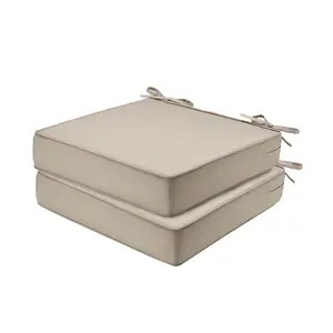 GARVEE Patio Chair Cushions for Outdoor Furniture 22x22x4 Inch Set of 2, Waterproof Outdoor Seat Cushions, Garden Sofa Couch Thicked Chair Cushions with Ties, Khaki
