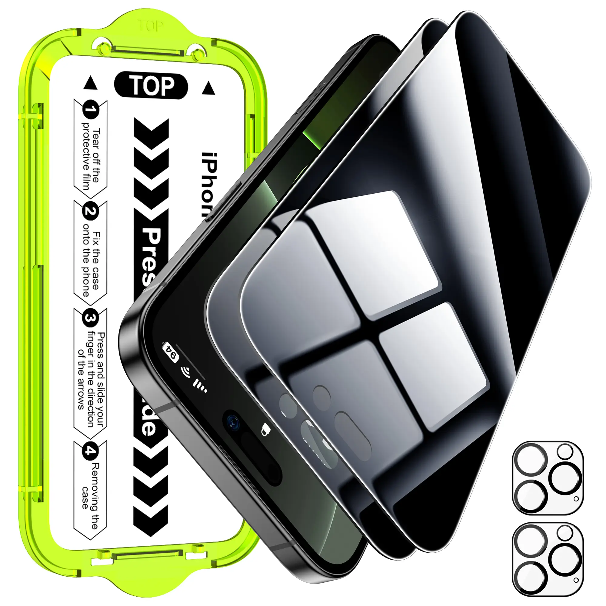 Esanik 2+2 Pack for Series iPhone 17/16/15/14/13 Pro Max Air Plus Mini Privacy Screen Protector Ultra Clear HD Anti-Spy Tempered Glass & HD Camera Len