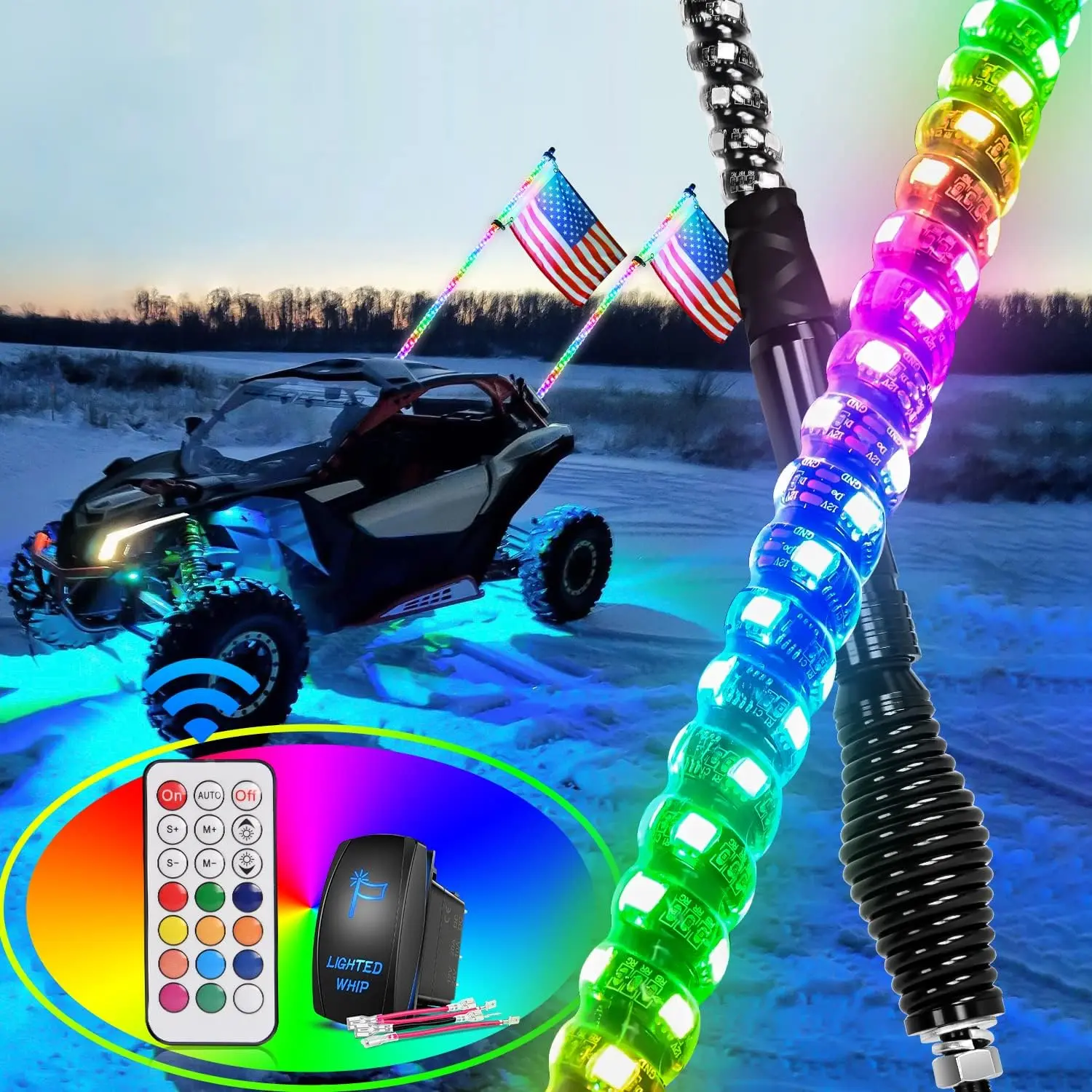 Nilight 2PCS 6FT Waterproof Spiral RGB LED Whip Lights with Spring Base, Chasing Mode & RF Remote Control, Offroad Compatible Antenna Whips for Can-Am ATV UTV, RGB Colorful LED & Outdoor Waterproof Options, Led Rgb Lights