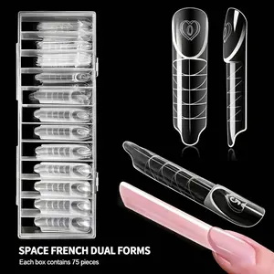 75pcs Space French Dual Forms 15 Sizes Clear Reusable Dual Molds Nail For Gel Nail Art Specialist Salon Home DIY