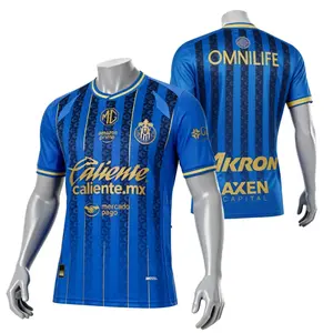 2526 Chivas CD Guadalajara Third Away Jersey Vintage Mexico Blue Stripe Short Sleeve Top Football Jersey LIGAMX