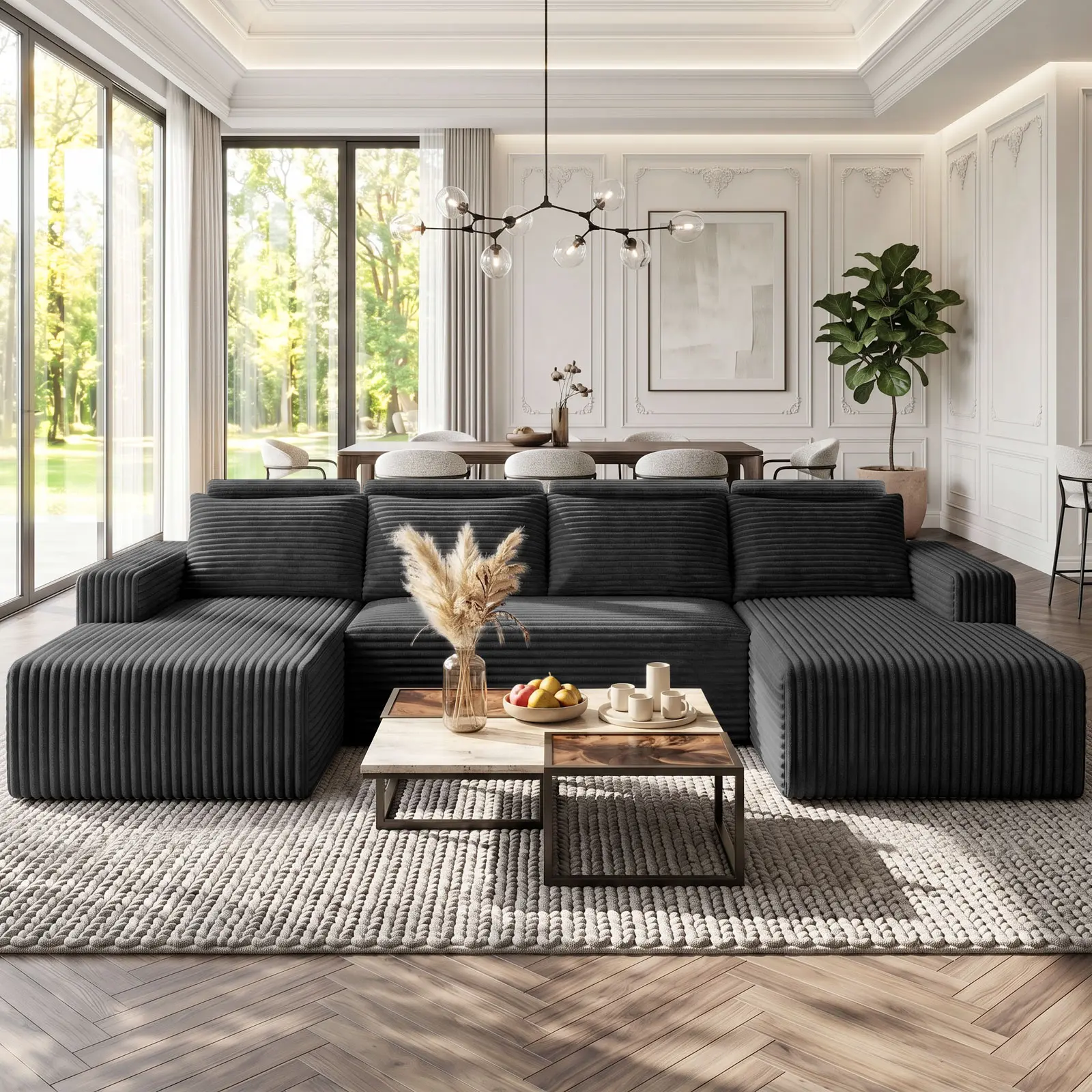 114-inch modular sofa, cloud version softness, corduroy material, living room sofa, sofa bed