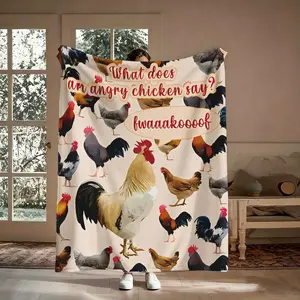 Funny Chicken Flannel Throw Blanket, Soft Warm Rooster Print Blanket, Cozy Blanket for Sofa Bed, Farm Animal Gift for Chicken Lovers, Home Decor