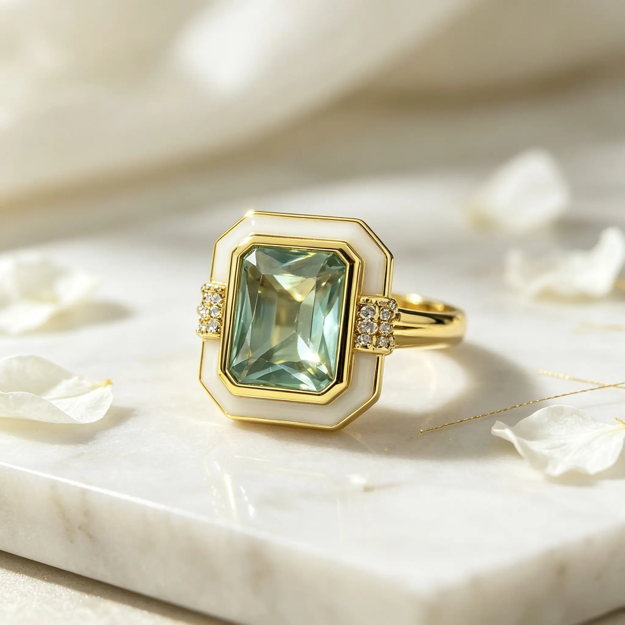 Vintage white enamel square women's ring, women's decorative art rectangular cocktail declaration ring, luxurious vintage jewelry gift, suitable for her daily parties and weddings, for her wife and girlfriend