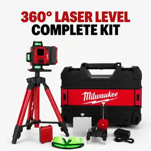 Milwaukee 16-Line Outdoor Green Light Laser Leveler 360° Tool Full Kit - Auto-Leveling, High Precision, Stable Performance, Includes Tripod & Accessories for Construction, Renovation Projects