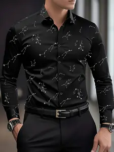 Men's Fashion Formal Print Party Shirt, Golf Casual Gathering, Evening Daily Holiday Wear, All-Season Long Sleeve Outerwear