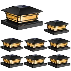 Solar Post Cap Lights Outdoor [LED Bulb, 2 Brightness Setting] Fence Post Solar Lights Waterproof for 4x4 5x5 or 5.5x5.5 Wood Posts, Warm Bright Bulb Lighting for Garden Deck Yard pathway decoration fencing