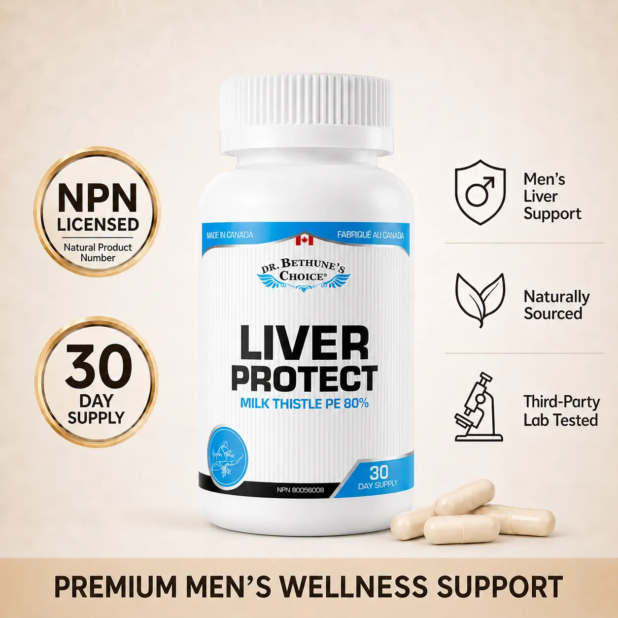 Dr. Bethune’s Choice Liver Protect | Milk Thistle, Dandelion, Yarrow & Burdock | Herbal Liver Support Supplement | 60 Capsules