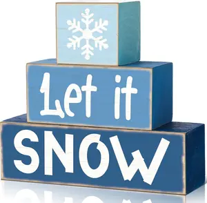 Winter Tiered Tray Décor - Set of 3 Wood Decorations with Snowflakes for Party Gift Desk-Christmas Ornaments Wooden