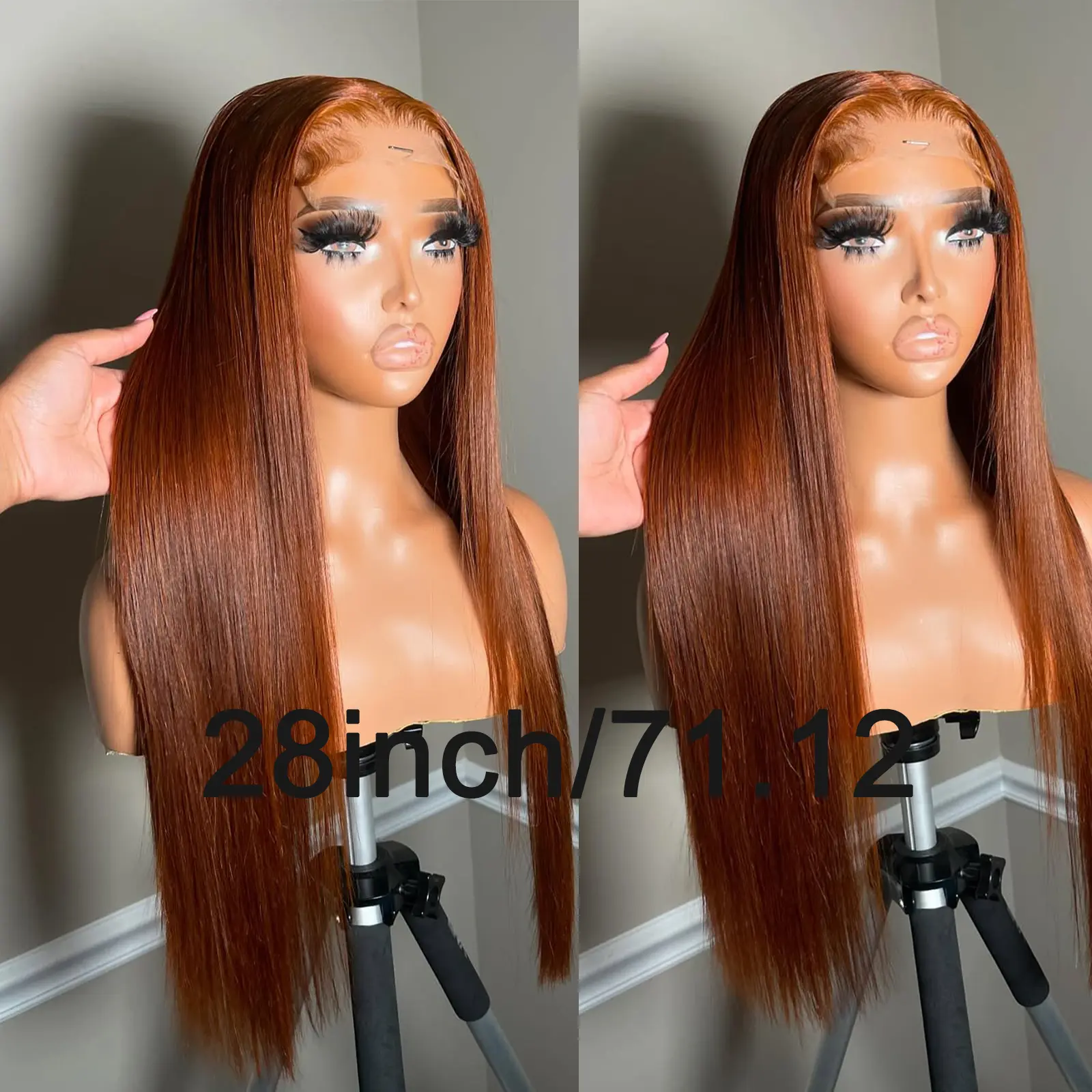 Aodbar Synthetic Lace Front Wig, Reddish Brown Long Straight 13*4 Glueless HD Transparent Lace Frontal, Realistic Hairline, Heat-Resistant Synthetic Fiber, Women's Daily Use Natural Look Wig, Lace Front Wigs