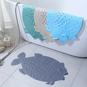 20241pc Fish-Shaped Non-Slip Mat , Anti-Slip Foot Pad for Bathroom, Shower, and Bathtub - Durable PVC Material, Light Gray with Playful Fish Design, Bathroom Safety | Decorative Foot Pad | Easy-Clean Material, Fish Decor2025