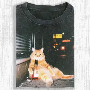 WACKY CAT Unisex Vintage Crew Neck Regular Fit Cotton Fabric Casual Comfort Breathable Short Sleeve Funny T-shirts Fashion Men&Women's Top for Daily Wear 111401