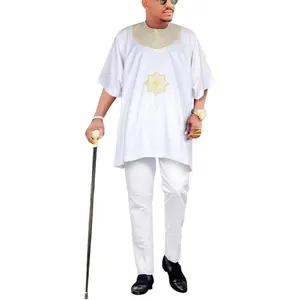 African Embroidery Baggy Tubu Shirt and Pants 2 Pieces Outfit Nigerian Mens Clothes Set Garment Menswear Top Dress men's 2 piece set