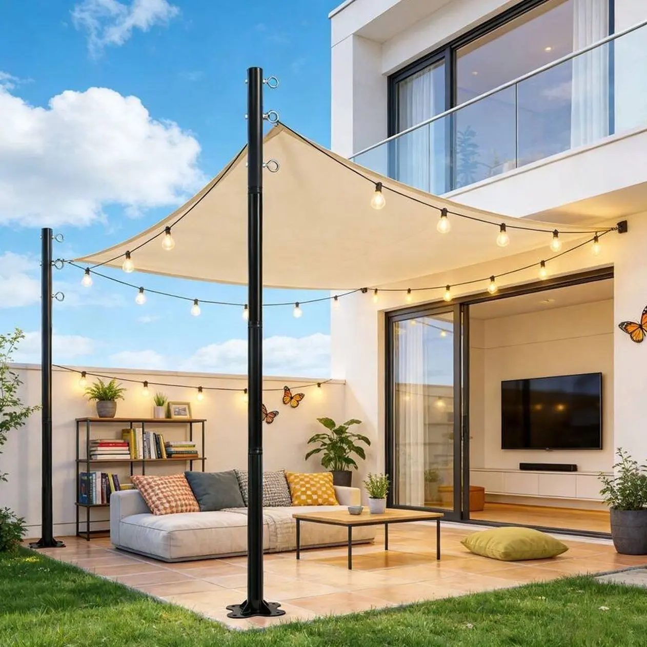 2 Pack 12FT Heavy Duty Shade Sail Poles with Spiral Ground Anchors & D Clamps, Outdoor Sun Shade Support Poles for Patio, Backyard, Garden, Deck, Camping & String Lights