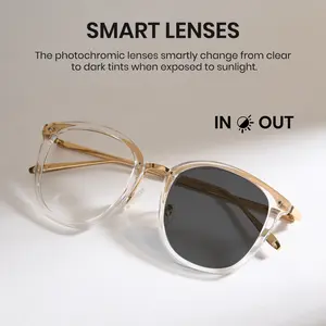 Cyxus Fashionable Photochromic Tortoiseshell Square Full-Rim Glasses - Lightweight Durable TAC TR90 Metal Frame, Nose-Friendly Unisex Small Face Fit, Blue Light Blocking Lens, Office Work Gaming Eyewear -8169-b, Photochromic Glasses