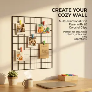 Metal wire mesh photo wall decoration, comes with 20 colored clips, a multi-purpose wall display board suitable for displaying photos and decorations in bedrooms, dormitories, and offices.