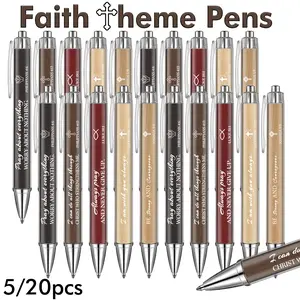 5/20 Pcs Christian Faith Inspirational Ballpoint Pens, Bible Verse Pens with Religious Quotes, Black Ink Retractable Pens, Inspirational Scripture Pen Gifts for Church Office School